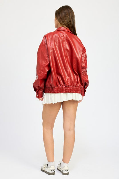 Akira Vintage Oversized Vegan Leather Bomber Jacket