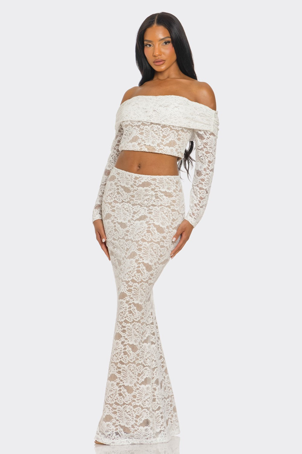 Yasmine Lace Off Shoulder Top And Maxi Skirt Set