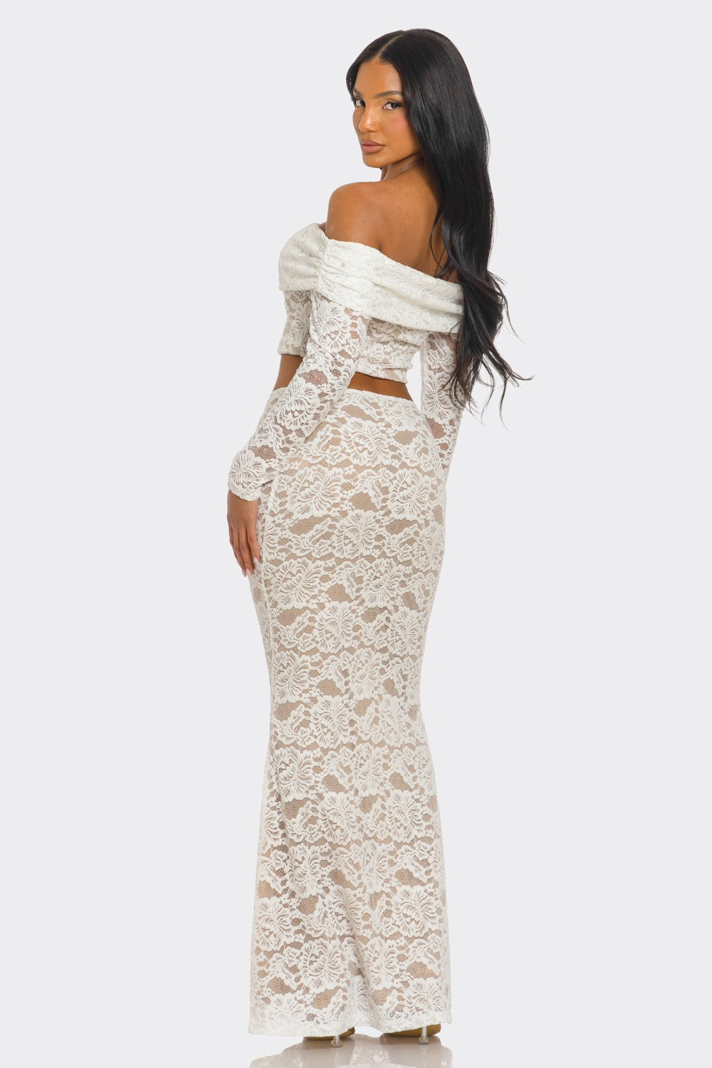 Yasmine Lace Off Shoulder Top And Maxi Skirt Set