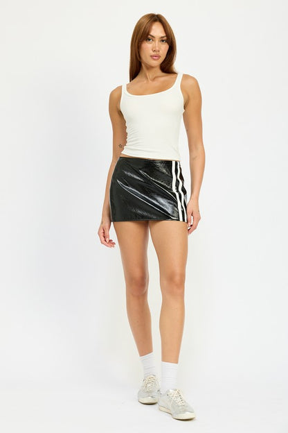 Tara Contrast Trim Moto Faux Leather Micro Mini Skirt