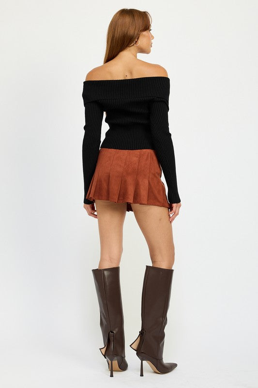 Charlie Wrap Front Suede Pleated Mini Skirt