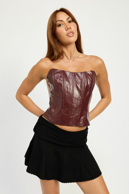 Harley Strapless Vegan Leather Corset Top