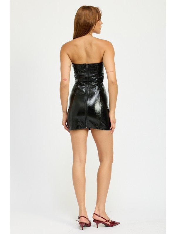 Vivica Faux Leather Strapless Bodycon Mini Dress