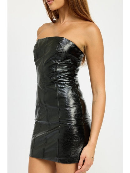 Vivica Faux Leather Strapless Bodycon Mini Dress