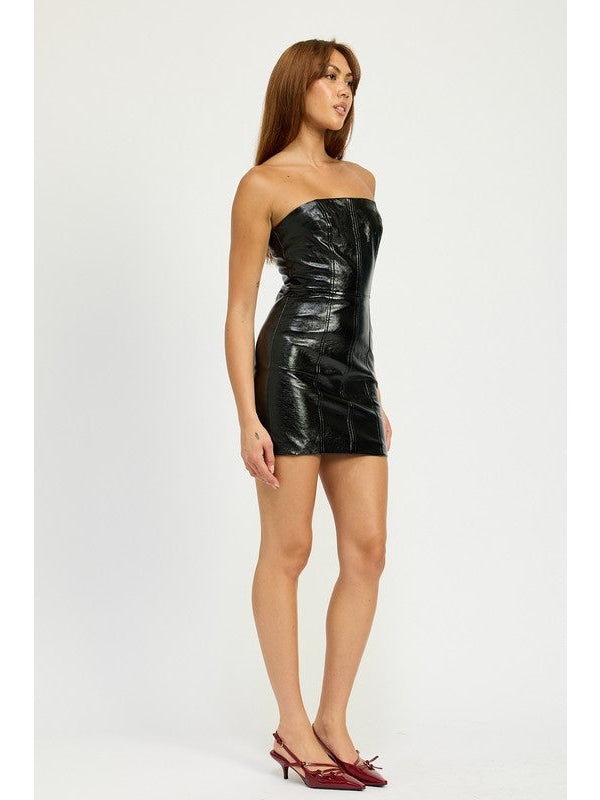 Vivica Faux Leather Strapless Bodycon Mini Dress