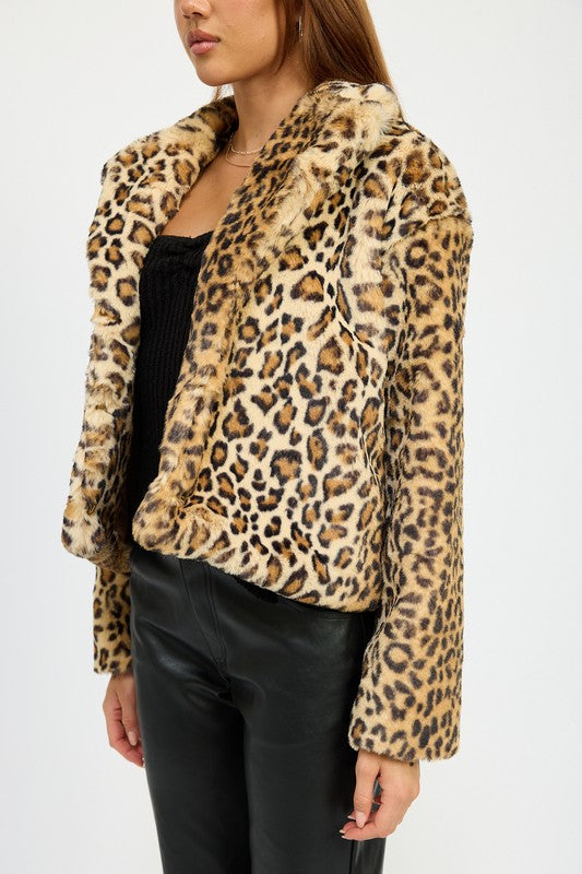 Leilani Cheetah Print Soft Faux Fur Jacket