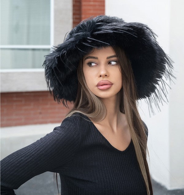 Trendy Fox Fluffy Fur Oversized Bucket Hat