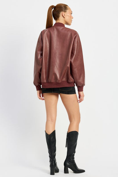 Junie Zip Front Vegan Leather Vintage Bomber Jacket