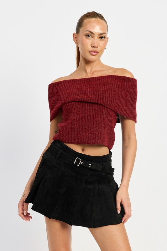 Jessica Belted Pleated Suede Mini Skort Skirt