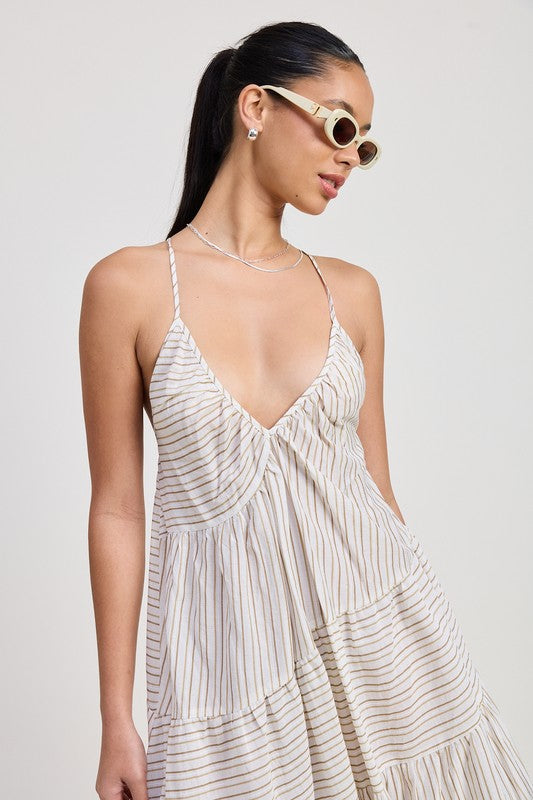 Jovie Striped Low Open Cross Back Maxi Dress