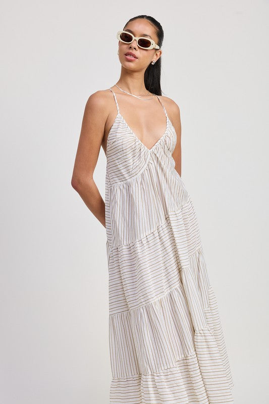 Jovie Striped Low Open Cross Back Maxi Dress