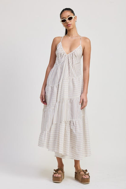 Jovie Striped Low Open Cross Back Maxi Dress