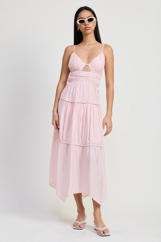 Brandi Deep V Smocked Tiered Maxi Dress