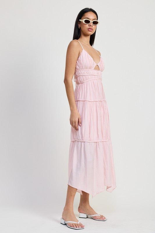 Brandi Deep V Smocked Tiered Maxi Dress