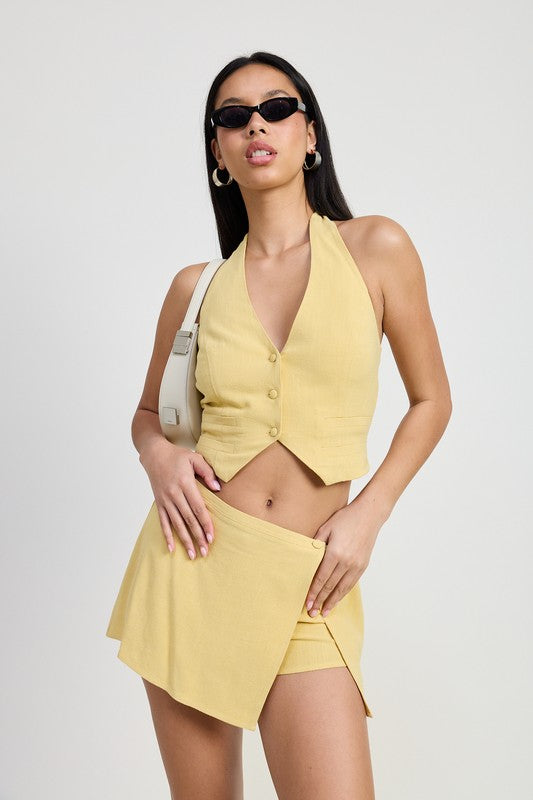 Angela Halter Neck Button Down Vest Crop Top