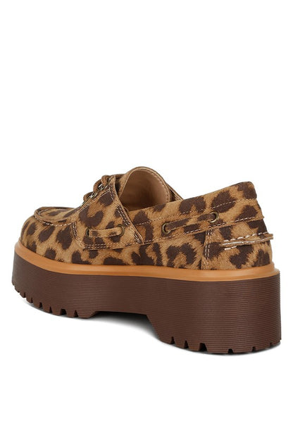 Olga Leopard Print Suede Chunky Lug Sole Platform Oxford Loafers