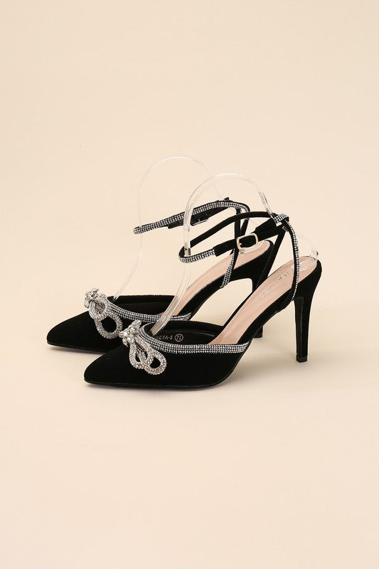 Freya Rhinestones Bow Decor Pointed Toe High Heels