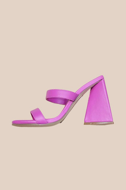 Naya Double Strap Sculptured Flared Block Heel Mules