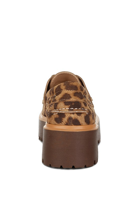 Olga Leopard Print Suede Chunky Lug Sole Platform Oxford Loafers