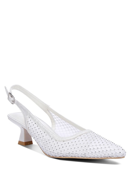 Sienna Rhinestone Mesh Low Heel Slingback Mules