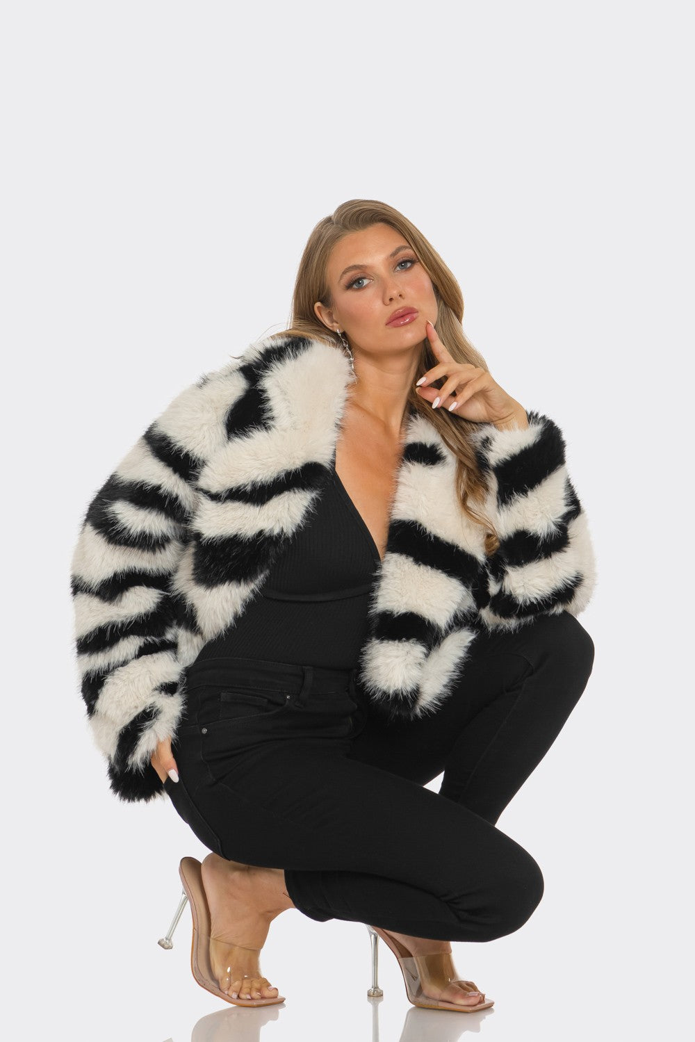 Sahara Zebra Print Faux Fur Coat Animal Print Jacket