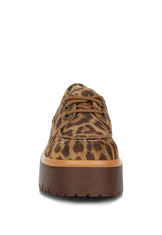 Olga Leopard Print Suede Chunky Lug Sole Platform Oxford Loafers