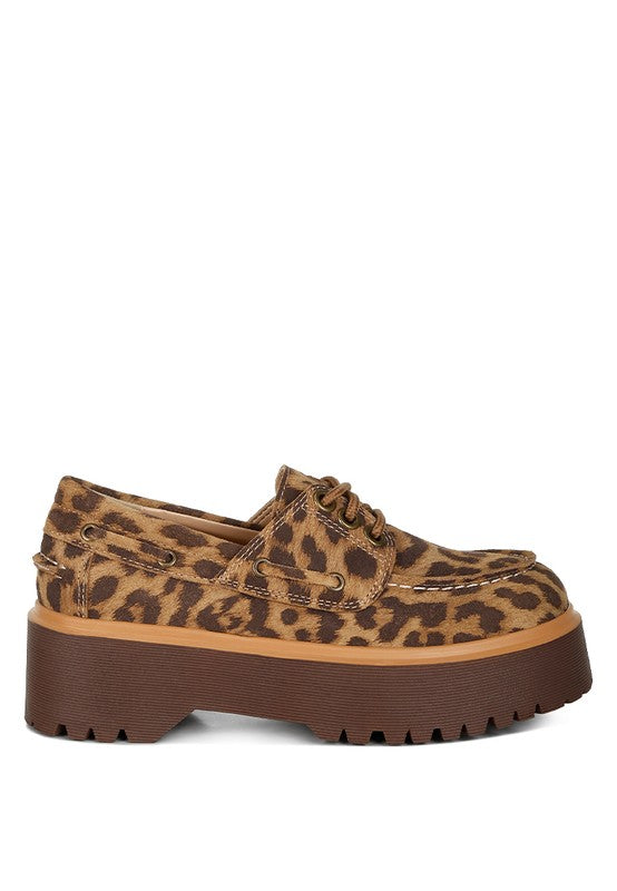 Olga Leopard Print Suede Chunky Lug Sole Platform Oxford Loafers