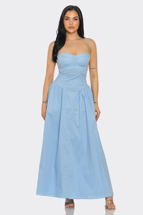 Majorie Sweetheart Neckline Drop Waist Poplin Maxi Dress