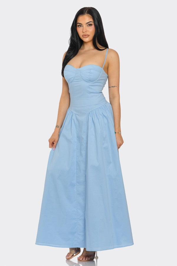 Majorie Sweetheart Neckline Drop Waist Poplin Maxi Dress