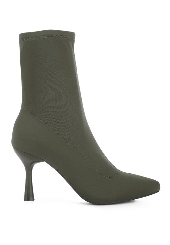 Kimberly Pointed Toe Mid Heel Sock Knit Ankle Boots