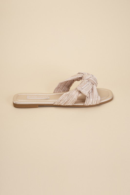 Très Chic Bow Decor Crinkle Satin Flat Sandals