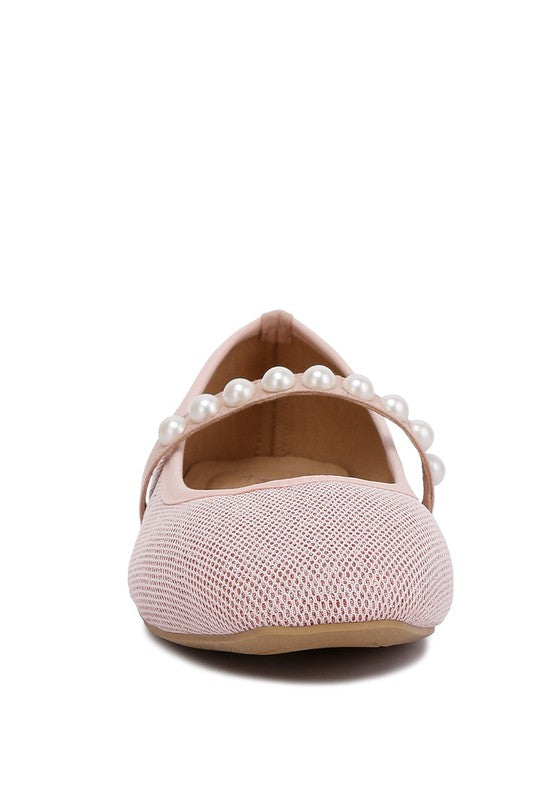 Swan Pearls Embellished Ballerina Flats