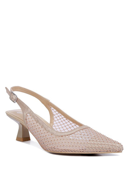 Sienna Rhinestone Mesh Low Heel Slingback Mules