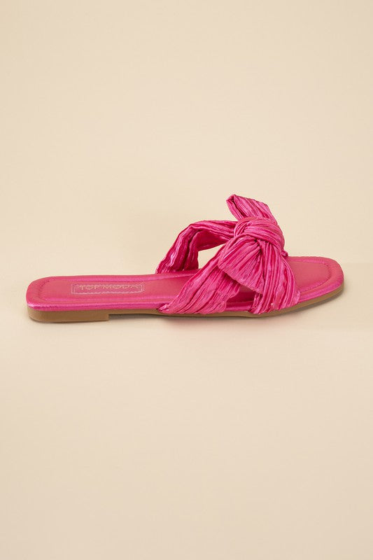 Très Chic Bow Decor Crinkle Satin Flat Sandals