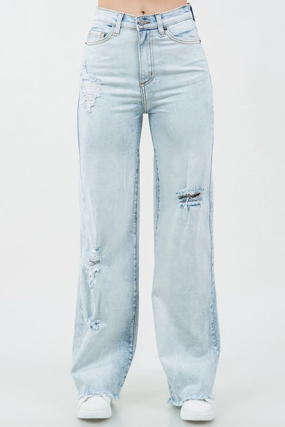 Charlie High Waisted Light Wash Denim Wide Leg Jeans