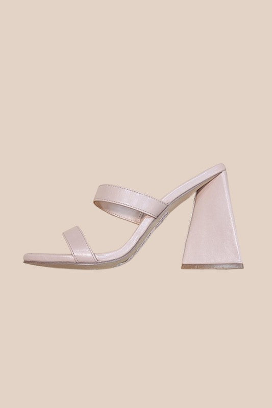 Naya Double Strap Sculptured Flared Block Heel Mules