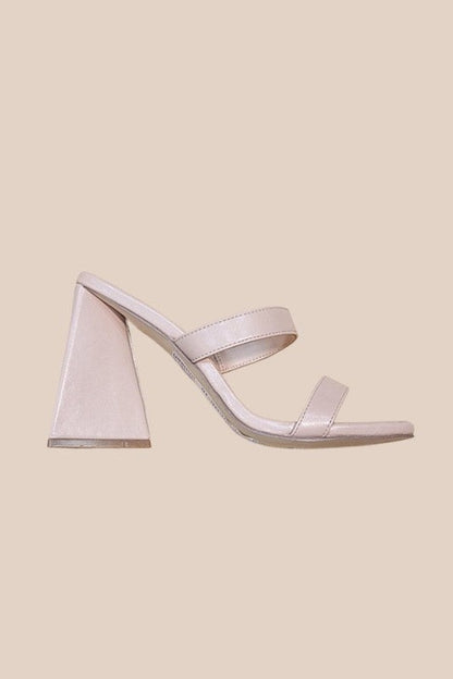 Naya Double Strap Sculptured Flared Block Heel Mules