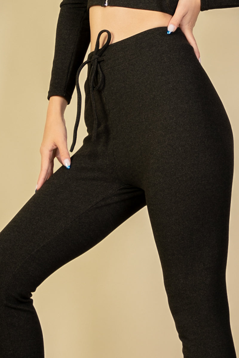 Not So Basic Ribbed Tie Front Leggings