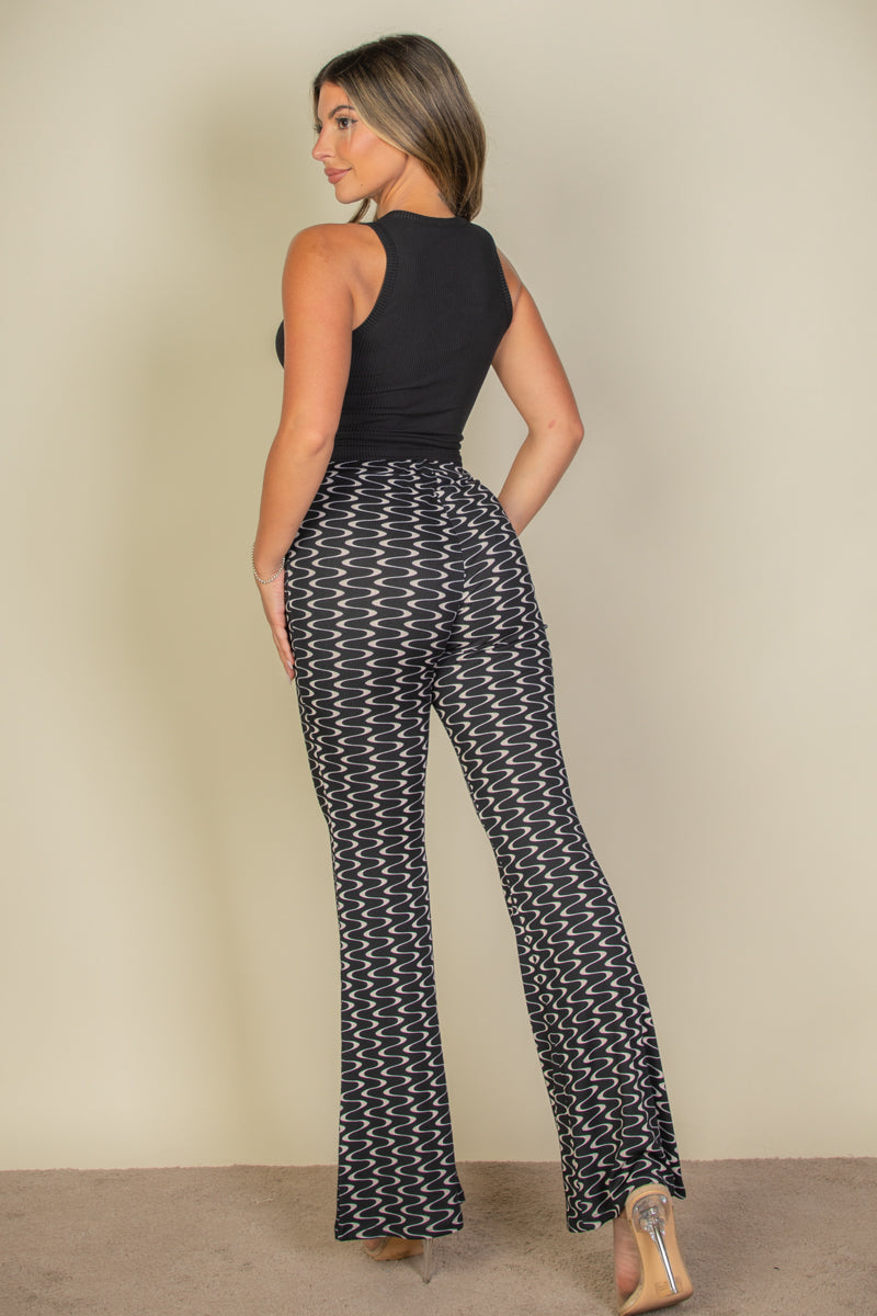 Not So Basic Wavy Print High Waist Flare Pants