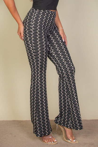 Not So Basic Wavy Print High Waist Flare Pants