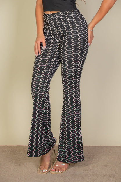 Not So Basic Wavy Print High Waist Flare Pants