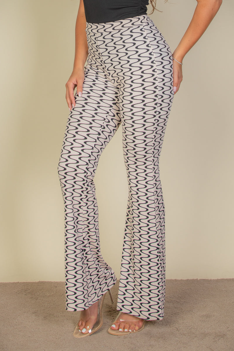 Not So Basic Wavy Print High Waist Flare Pants