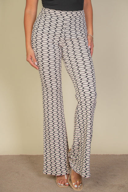 Not So Basic Wavy Print High Waist Flare Pants