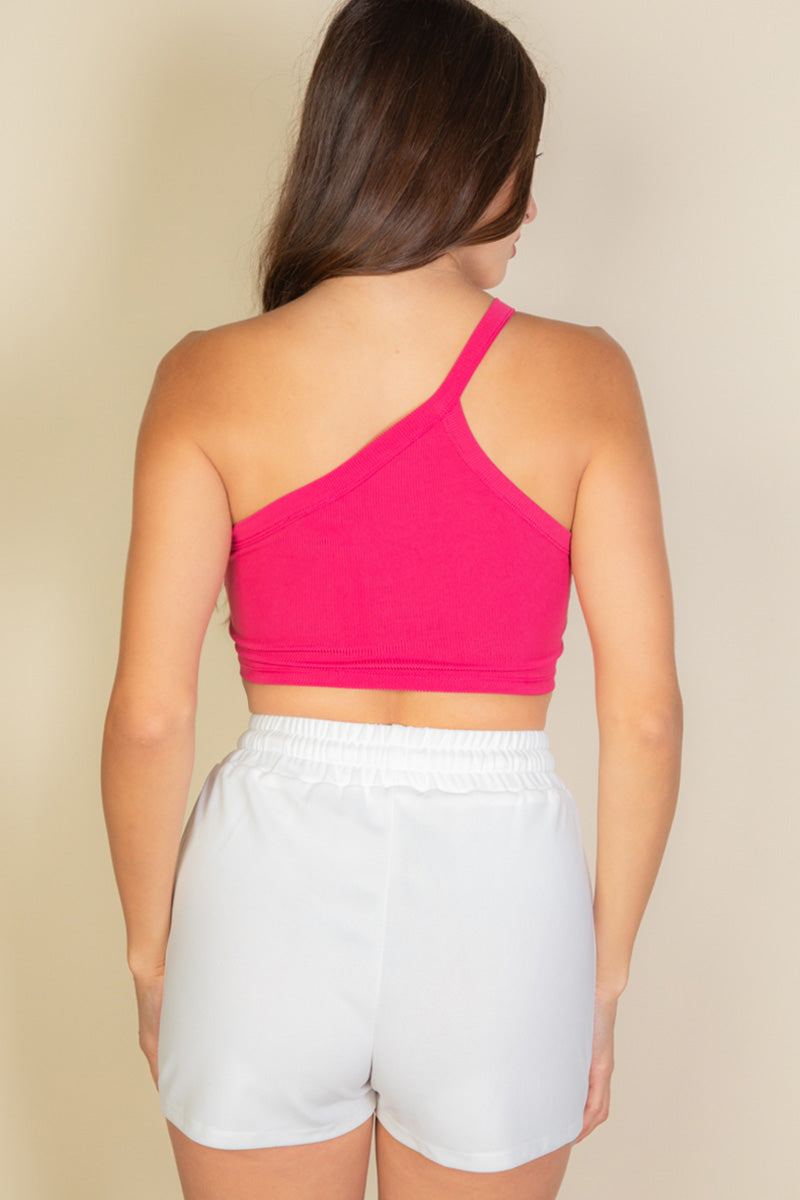 Casual Basics One Shoulder Rib Knit Crop Top