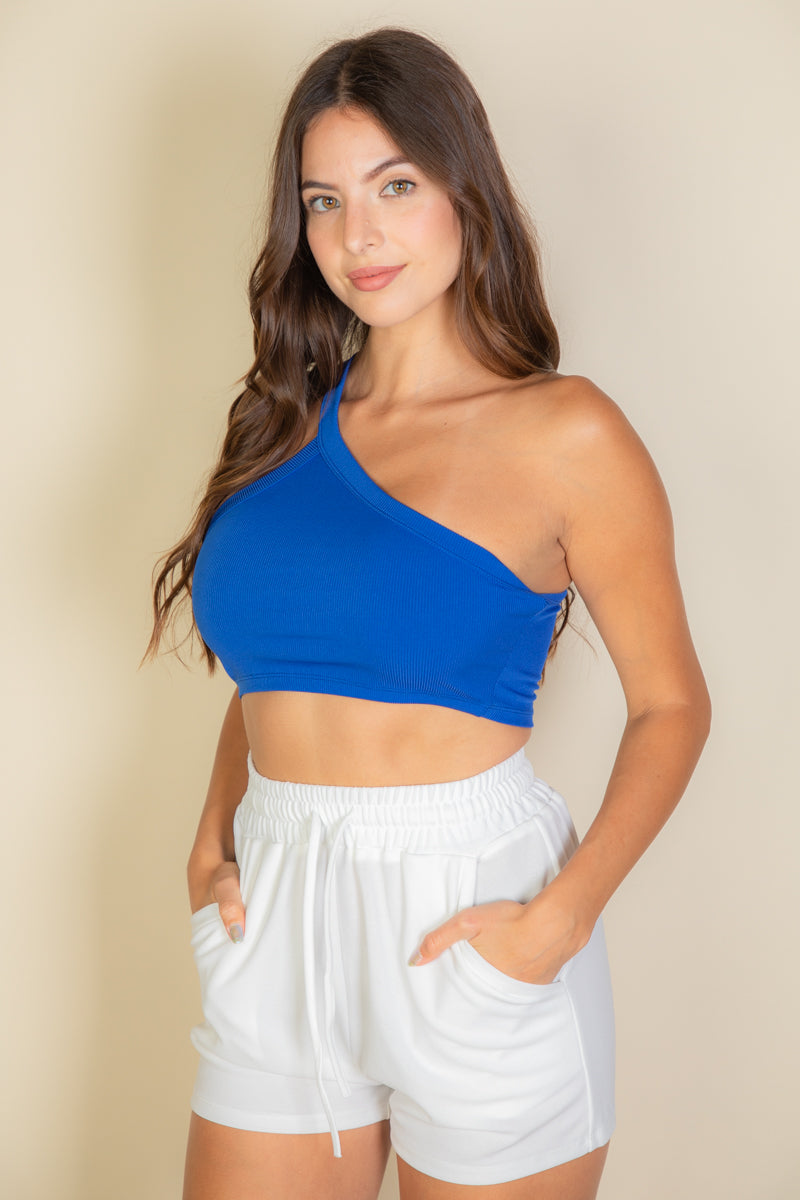 Casual Basics One Shoulder Rib Knit Crop Top