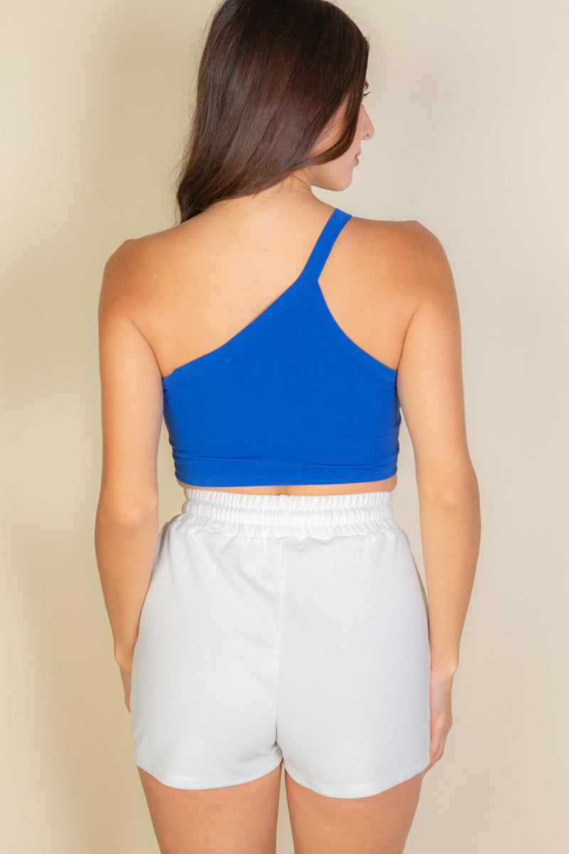 Casual Basics One Shoulder Rib Knit Crop Top