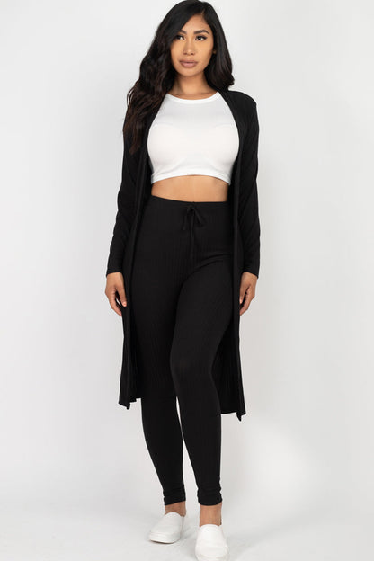 Casual Basics  Rib Knit Longline Cardigan, Crop Top &amp; Leggings Set