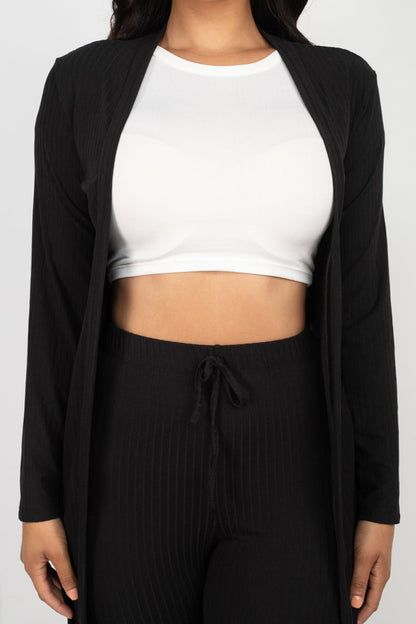 Casual Basics  Rib Knit Longline Cardigan, Crop Top &amp; Leggings Set