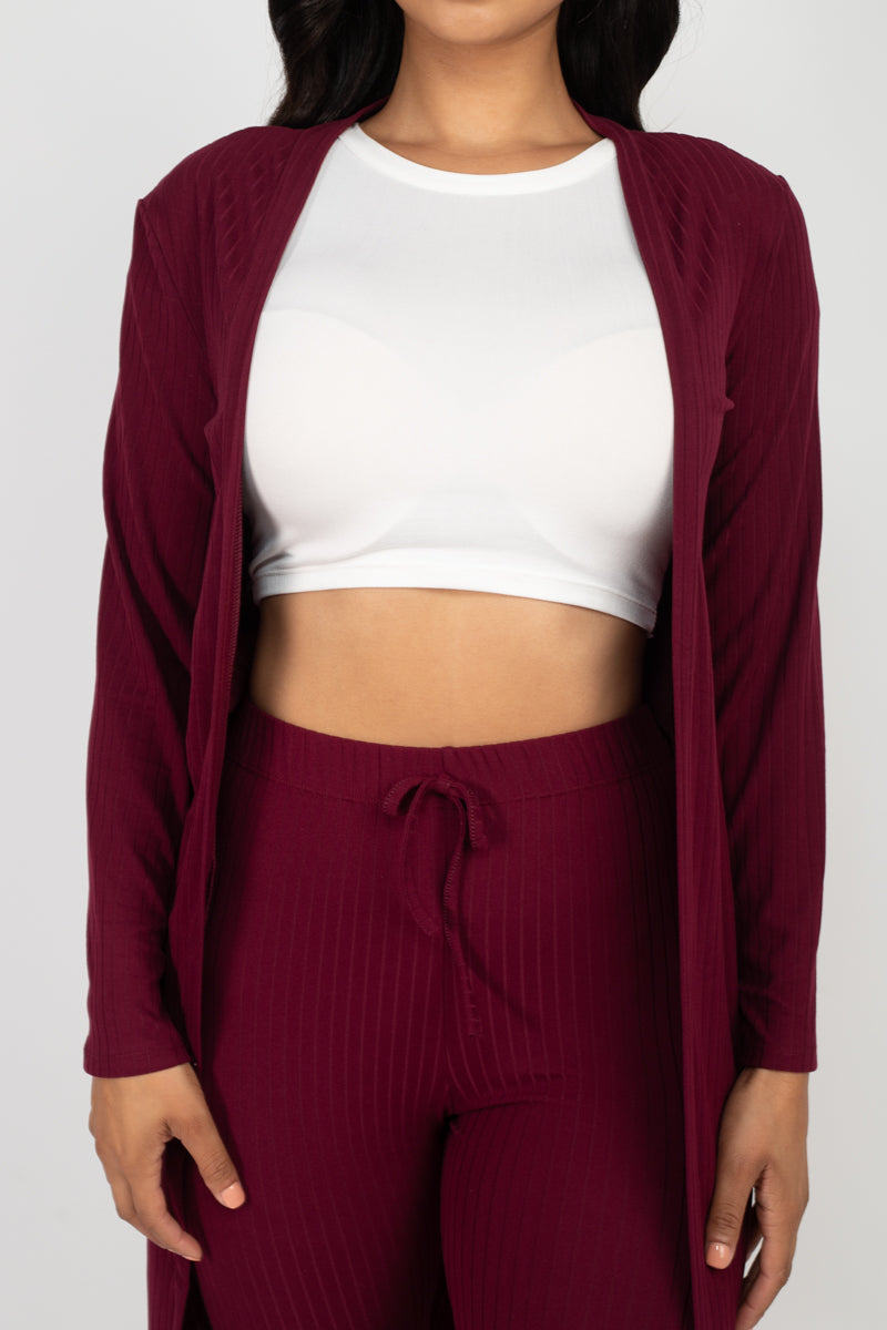 Casual Basics  Rib Knit Longline Cardigan, Crop Top &amp; Leggings Set