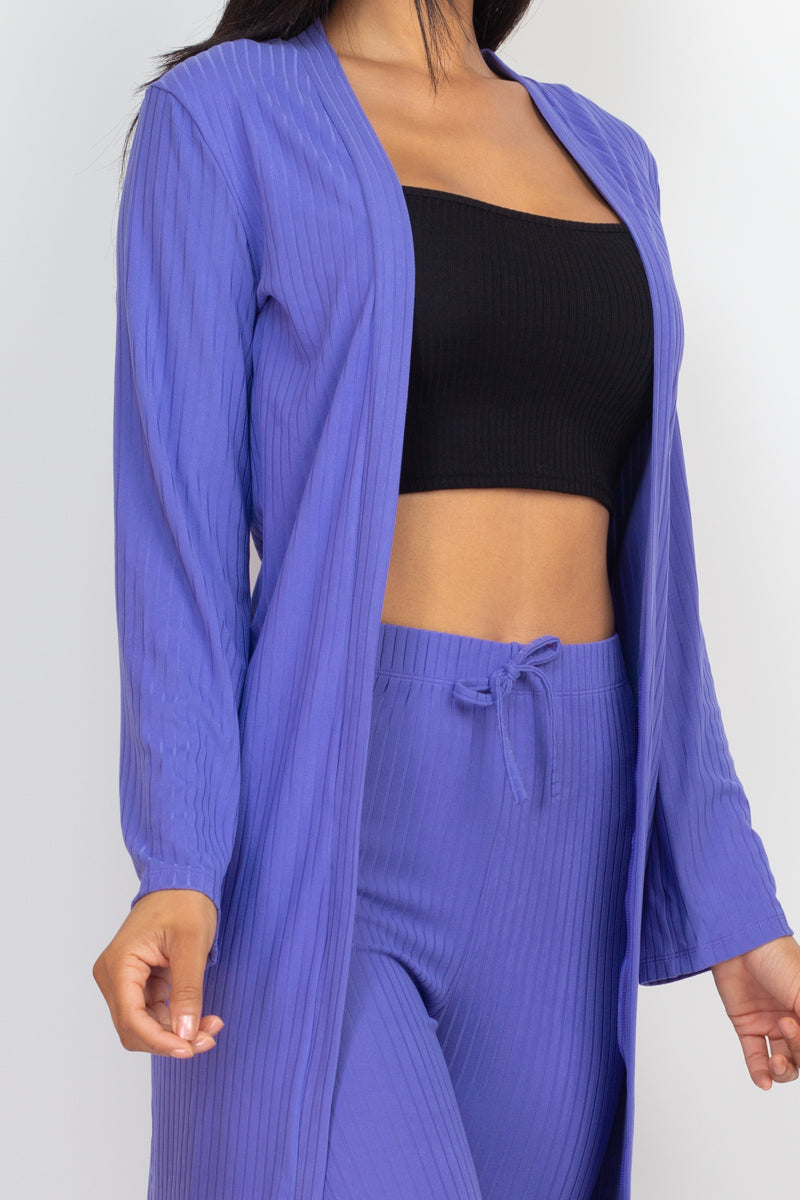 Casual Basics  Rib Knit Longline Cardigan, Crop Top &amp; Leggings Set